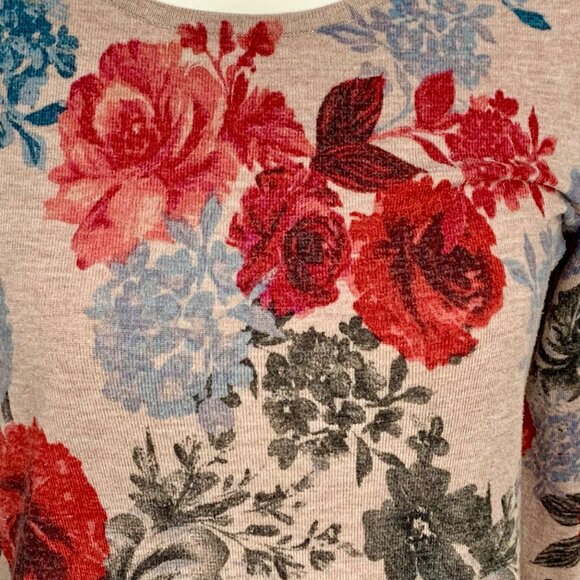 Cottagecore Rosebud Button 3/4 Sleeve Knit Pullover Sweater Top XS Muted Boho - Picture 3 of 10